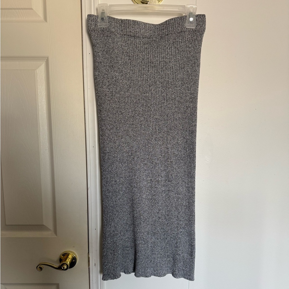 Dex Gray Ribbed Pencil Skirt Midi Length